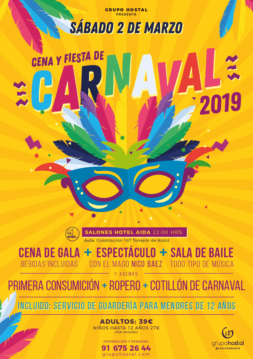 Cena y fiesta de Carnaval 2019 en el Hotel Aida | Grupo Hostal